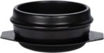 Korean Stone Bowl with Tray, Dolsot Bibimbap Bowl, Earthenware Ceramic Hot Pot for Soup, Stew, Rice, Ramen and Ttukbaegi, Oven & Stovetop Safe, Black - 57oz