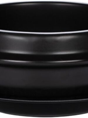 Korean Stone Bowl with Tray, Dolsot Bibimbap Bowl, Earthenware Ceramic Hot Pot for Soup, Stew, Rice, Ramen and Ttukbaegi, Oven & Stovetop Safe, Black - 57oz