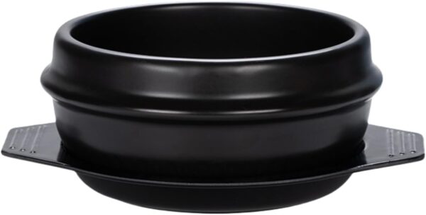 Korean Stone Bowl with Tray, Dolsot Bibimbap Bowl, Earthenware Ceramic Hot Pot for Soup, Stew, Rice, Ramen and Ttukbaegi, Oven & Stovetop Safe, Black - 57oz