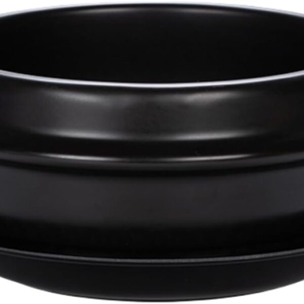 Korean Stone Bowl with Tray, Dolsot Bibimbap Bowl, Earthenware Ceramic Hot Pot for Soup, Stew, Rice, Ramen and Ttukbaegi, Oven & Stovetop Safe, Black - 57oz
