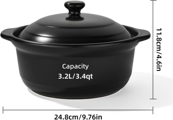 Korean Dolsot Pot Set, Bowl with Lid, for Cooking Bibimbap, Kimchi, Hot Pot, Soups and Stews, Oven and Dishwasher Safe, 3.4 Quart, Black
