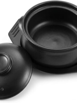Korean Stone Pot Clay Cooking Pot Set, 38 oz Heat Resistant Ttukbaegi,Ceramic Dolsot Bowl with Lid & Trivet, ideal for Bibimbap, Korean Soup, Stew, Ramen & Rice 1 Pcs