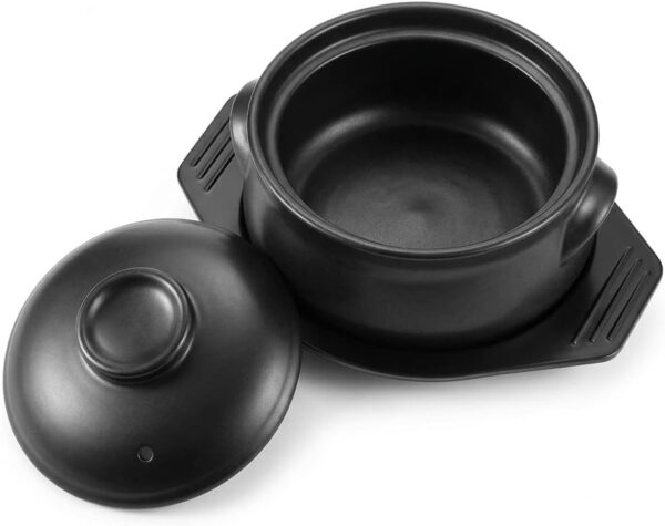 Korean Stone Pot Clay Cooking Pot Set, 38 oz Heat Resistant Ttukbaegi,Ceramic Dolsot Bowl with Lid & Trivet, ideal for Bibimbap, Korean Soup, Stew, Ramen & Rice 1 Pcs