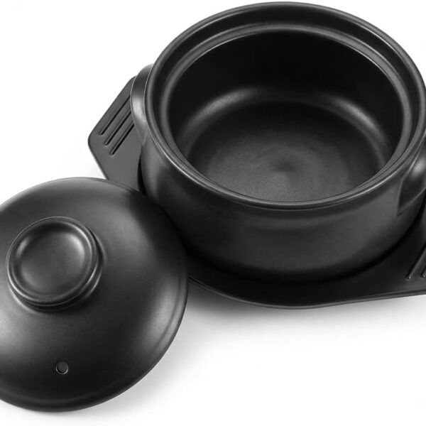 Korean Stone Pot Clay Cooking Pot Set, 38 oz Heat Resistant Ttukbaegi,Ceramic Dolsot Bowl with Lid & Trivet, ideal for Bibimbap, Korean Soup, Stew, Ramen & Rice 1 Pcs