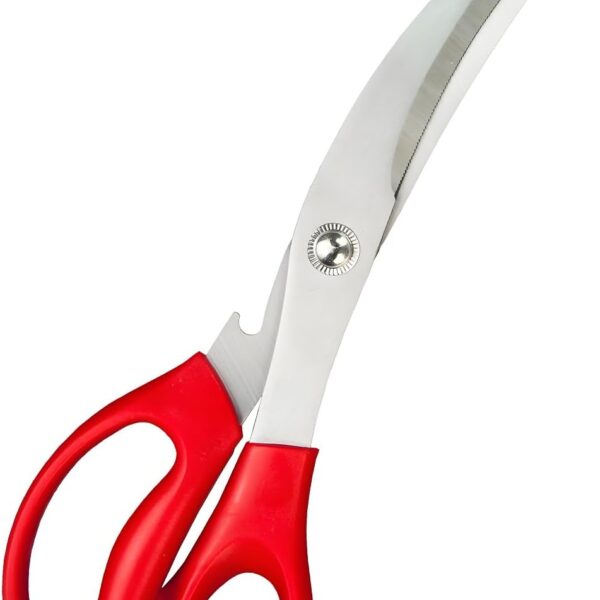 Stainless Steel Barbecue Scissors Curved Blade Scissors Korean Style 3CR13 Steel with Serrated Design and Double Injection Handle Kitchen Gadgets for Grilling and BBQ Kitchen Aid (RED)