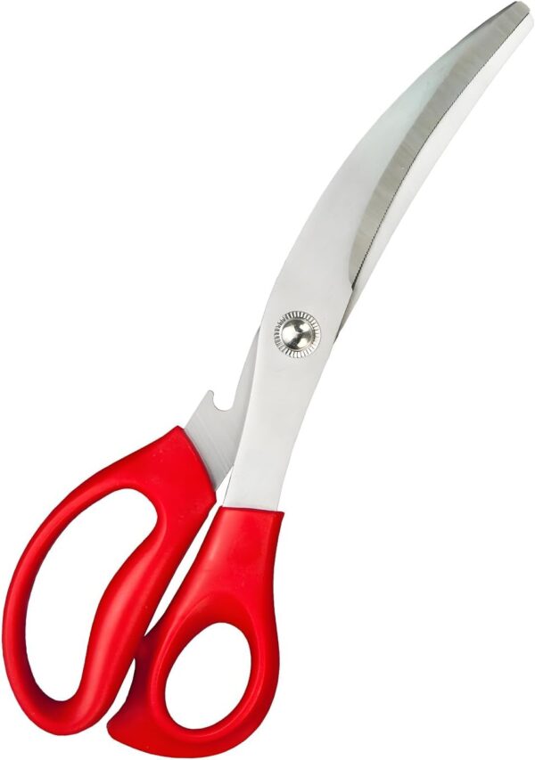 Stainless Steel Barbecue Scissors Curved Blade Scissors Korean Style 3CR13 Steel with Serrated Design and Double Injection Handle Kitchen Gadgets for Grilling and BBQ Kitchen Aid (RED)