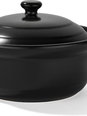 Korean Dolsot Pot Set, Bowl with Lid, for Cooking Bibimbap, Kimchi, Hot Pot, Soups and Stews, Oven and Dishwasher Safe, 3.4 Quart, Black