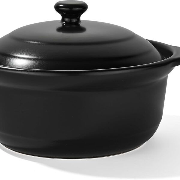 Korean Dolsot Pot Set, Bowl with Lid, for Cooking Bibimbap, Kimchi, Hot Pot, Soups and Stews, Oven and Dishwasher Safe, 3.4 Quart, Black