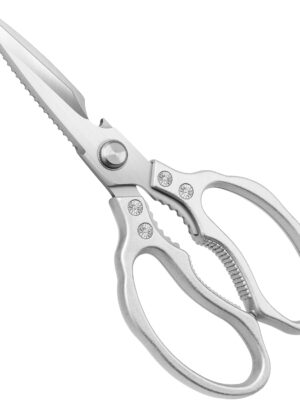 Kitchen Scissors, Multi-Purpose Kitchen Shears, Heavy Duty Dishwasher Safe Food Scissors for Chicken, Poultry, Fish, Meat & Herbs with Non-Slip Grips - Sliver