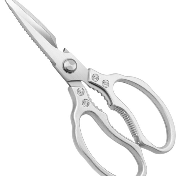 Kitchen Scissors, Multi-Purpose Kitchen Shears, Heavy Duty Dishwasher Safe Food Scissors for Chicken, Poultry, Fish, Meat & Herbs with Non-Slip Grips - Sliver