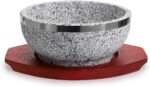 Dolsot Bibimbap Bowl 32 Oz, Granite Stone Bowl with Wood Base, Dolsot Pot for Korean Soup, Rice and Stew