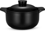 Korean Dolsot Pot Set, Bowl with Lid, for Cooking Bibimbap, Kimchi, Hot Pot, Soups and Stews, Oven and Dishwasher Safe, 38 oz, Black