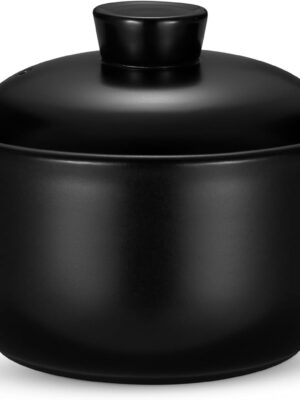 Korean Dolsot Pot Set, Bowl with Lid, for Cooking Bibimbap, Kimchi, Hot Pot, Soups and Stews, Oven and Dishwasher Safe, 38 oz, Black