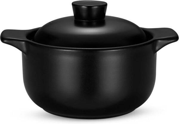 Korean Dolsot Pot Set, Bowl with Lid, for Cooking Bibimbap, Kimchi, Hot Pot, Soups and Stews, Oven and Dishwasher Safe, 38 oz, Black