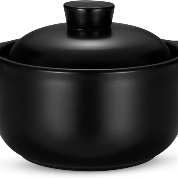 Korean Dolsot Pot Set, Bowl with Lid, for Cooking Bibimbap, Kimchi, Hot Pot, Soups and Stews, Oven and Dishwasher Safe, 38 oz, Black