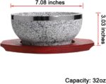 Dolsot Bibimbap Bowl 32 Oz, Granite Stone Bowl with Wood Base, Dolsot Pot for Korean Soup, Rice and Stew