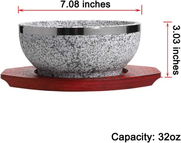 Dolsot Bibimbap Bowl 32 Oz, Granite Stone Bowl with Wood Base, Dolsot Pot for Korean Soup, Rice and Stew