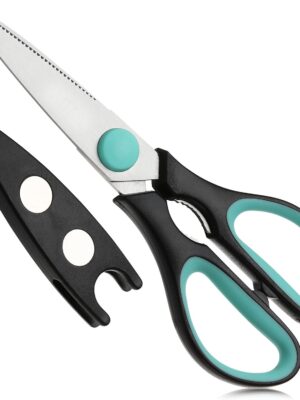 All Purpose Kitchen Shears with Protective Sheath, 8 Inch, Dishwasher Safe, Stainless Steel Food Scissors with Micro-Serrated Blades, Soft Grip Comfort Handle, Durable Utility Kitchen Shears