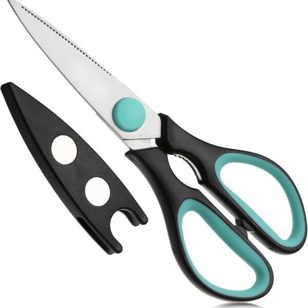 All Purpose Kitchen Shears with Protective Sheath, 8 Inch, Dishwasher Safe, Stainless Steel Food Scissors with Micro-Serrated Blades, Soft Grip Comfort Handle, Durable Utility Kitchen Shears