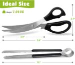 Kitchen Scissors, Korean Barbecue Scissors and Tongs Set,Kitchen Sheras for Meat Cutting, Chicken, Vegetables,Stainless Steel Non-slip Serrated Sharp BBQ Multipurpose Kitchen Sheras Tongs