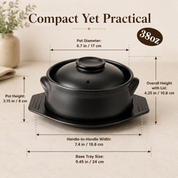 Korean Stone Pot Clay Cooking Pot Set, 38 oz Heat Resistant Ttukbaegi,Ceramic Dolsot Bowl with Lid & Trivet, ideal for Bibimbap, Korean Soup, Stew, Ramen & Rice 1 Pcs