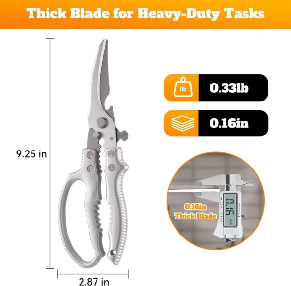 Heavy Duty Kitchen Scissors, Poultry Shears for Meat, Chicken, Bone, Turkey, Fish. Multi-Purpose Kitchen Shears With Anti-Slip Handle, Spring Loaded, Dishwasher Safe