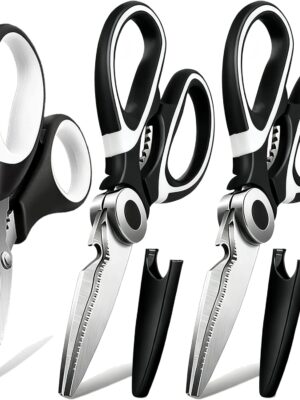 3 Pack Kitchen Scissors & Seafood Scissors Set, Sharp Kitchen Shears | All Purpose Stainless Steel Heavy Duty for Poultry Food Dishwasher Safe with Protective Sheath Comfort-Grip