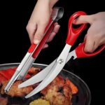 Stainless Steel Barbecue Scissors Curved Blade Scissors Korean Style 3CR13 Steel with Serrated Design and Double Injection Handle Kitchen Gadgets for Grilling and BBQ Kitchen Aid (RED)
