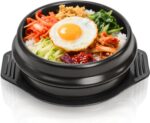 Korean Stone Bowl, Ceramic Korean Cooking Stone Pot Set with Tray, 37 Oz Dolsot Bibimbap Sizzling Hot Pot Soup Cookware for Korean Restaurants, Rice, Soup, Noodle