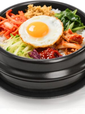 Korean Stone Bowl, Ceramic Korean Cooking Stone Pot Set with Tray, 37 Oz Dolsot Bibimbap Sizzling Hot Pot Soup Cookware for Korean Restaurants, Rice, Soup, Noodle