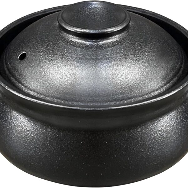 Korean Premium Stoneware Black Casserole Clay Pot with Lid,For Cooking Hot Pot Dolsot Bibimbap and Soup .(1100ml)