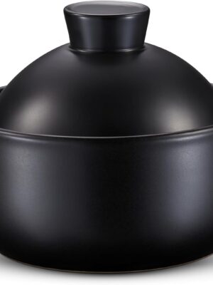 Korean Dolsot Bowl with Lid, 68 oz | Donabe Style Cookware for Bibimbap, Kimchi, Soups & Stews | Oven & Dishwasher Safe, Black