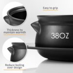 2 Pcs Korean Stone Pot Clay Cooking Pots with Tray Set 38 oz Ceramic Sizzling Hot Pot Bowl Korean Bibimbap Soup Dolsot Bowl for Ttukbaegi and Koreans Stew Rice Noodle (Without Lid)