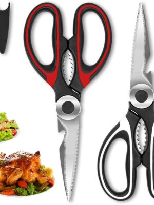 2-Pack Kitchen Scissors Heavy Duty, Premium Sharp Kitchen Shears for Food, Fish, Meat, Bones, Poultry and Vegetables with Strong Stainless Steel Blades Multi Purpose Cooking Scissors