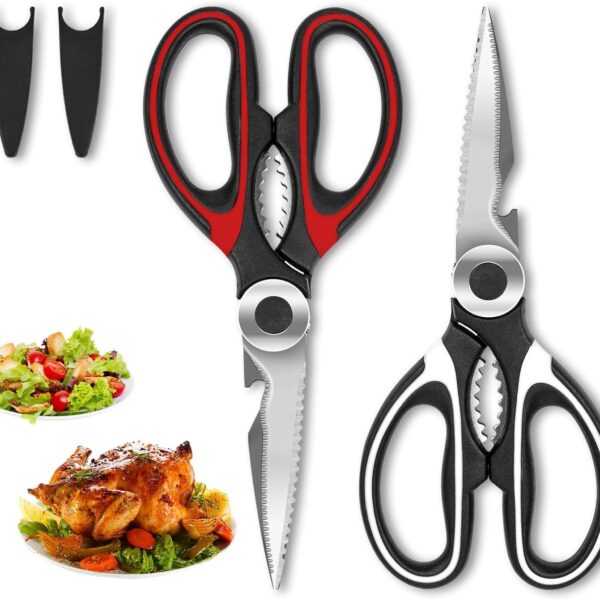 2-Pack Kitchen Scissors Heavy Duty, Premium Sharp Kitchen Shears for Food, Fish, Meat, Bones, Poultry and Vegetables with Strong Stainless Steel Blades Multi Purpose Cooking Scissors