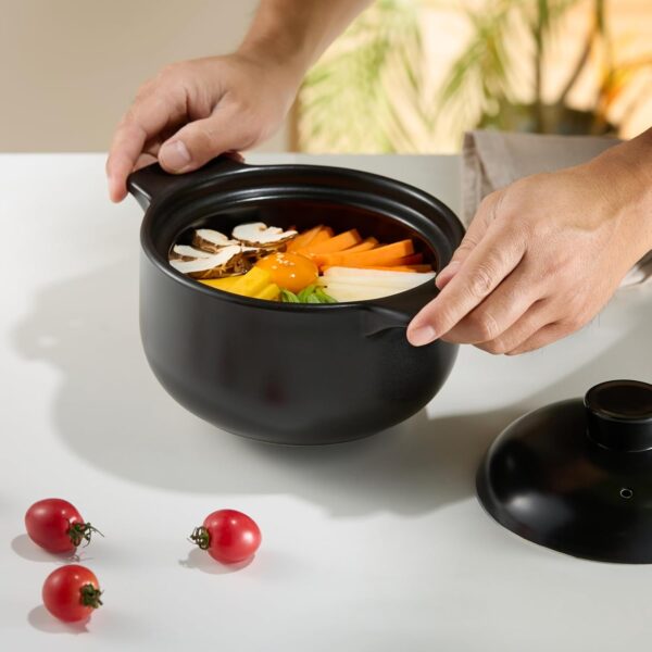 Korean Dolsot Pot Set, Bowl with Lid, for Cooking Bibimbap, Kimchi, Hot Pot, Soups and Stews, Oven and Dishwasher Safe, 38 oz, Black
