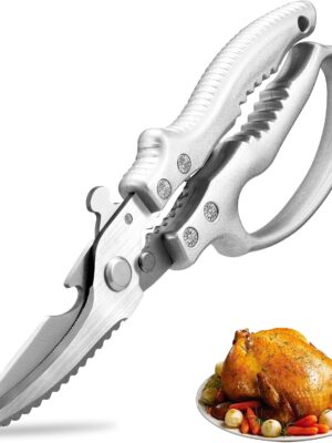 Heavy Duty Kitchen Scissors, Poultry Shears for Meat, Chicken, Bone, Turkey, Fish. Multi-Purpose Kitchen Shears With Anti-Slip Handle, Spring Loaded, Dishwasher Safe