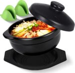Korean Stone Bowl (Dolsot) – Ttukbaegi Pot with Lid, Bibimbap Bowl, 37 oz Earthenware Hot Pot for Steamed Eggs, Rice, Bibimbap, Ramen & Soup – Complete with Heat-Resistant Silicone Mitts
