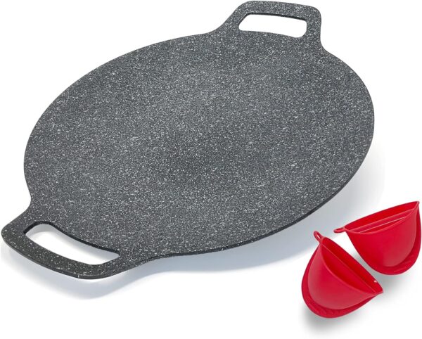 Korean Style BBQ Grill Pan for Stove Top, 13" Lightweight Round Griddle with Double Bottom, Nonstick Coating Frying Pan for Induction, Gas, Camping & Outdoor Grilling