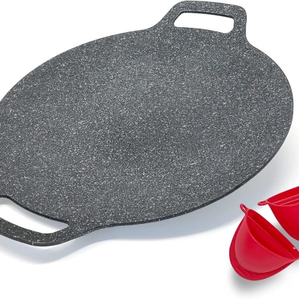 Korean Style BBQ Grill Pan for Stove Top, 13" Lightweight Round Griddle with Double Bottom, Nonstick Coating Frying Pan for Induction, Gas, Camping & Outdoor Grilling
