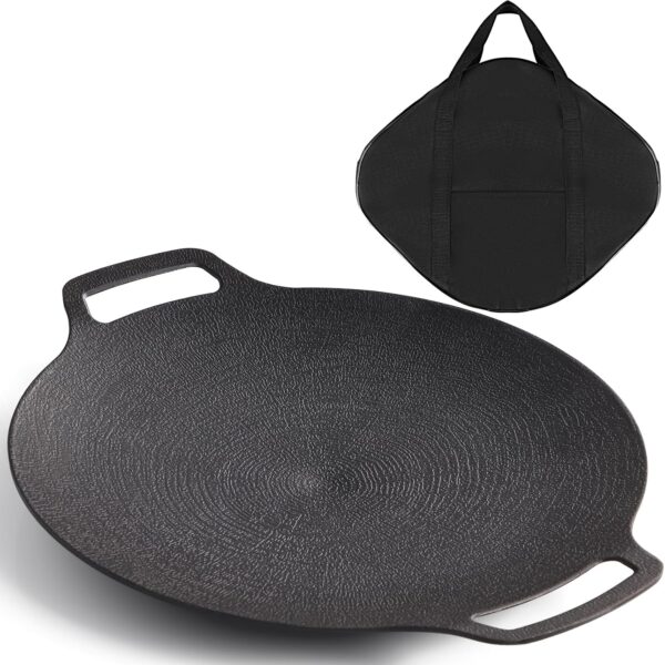 Korean Grill Pan with Nonstick 6-Layer Coating, 13" Round BBQ Griddle with Bag, Compatible for Induction, Gas Stove, Electric Cooktop, Indoor or Outdoor Grilling