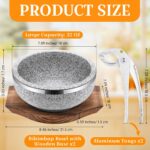 2 Set Dolsot Bibimbap Stone Bowl with Wood Base and Aluminum Tongs Dolsot Pot Stone Bowls Sizzling Hot Pot for Korean Restaurants, Soup, Rice, Stew(32 oz)